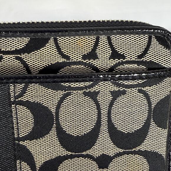 COACH Women's Signature Stripe Long Zip Around Wallet Black Tan 8" x 4" Classic - Picture 15 of 16